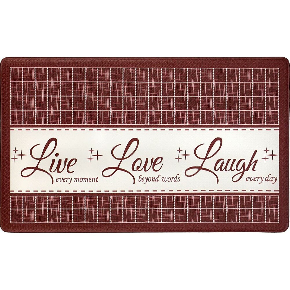 ANTI-FATIGUE NONSLIP FLOOR MAT (18" x 30") PVC, LIVE,LOVE,LAUGH, burgundy, Achim
